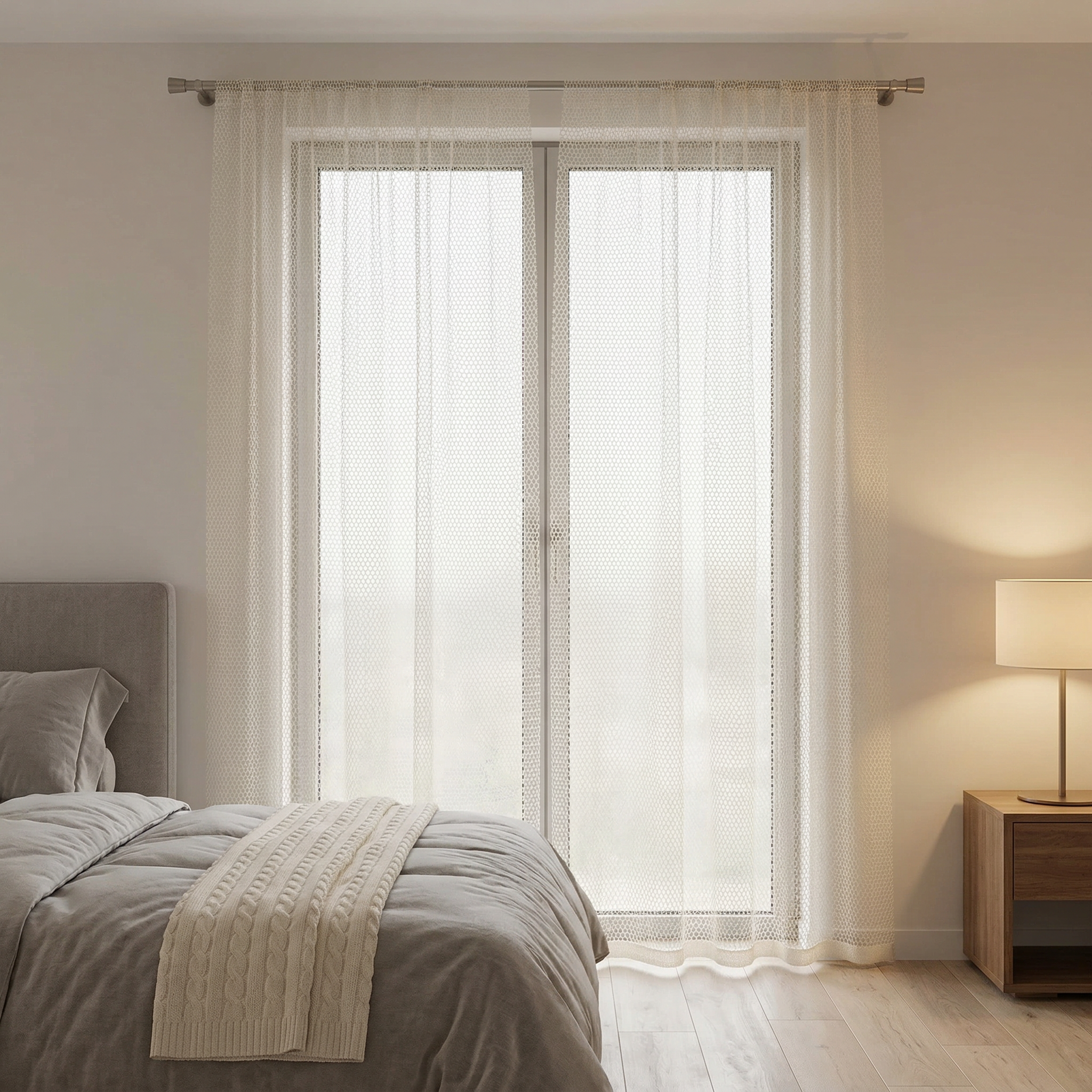 Geometric Open Weave Lattice Net Curtain
