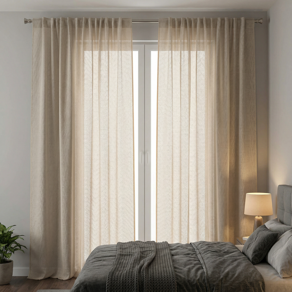 Fine Mesh Textured Tulle Semi Sheer Curtain