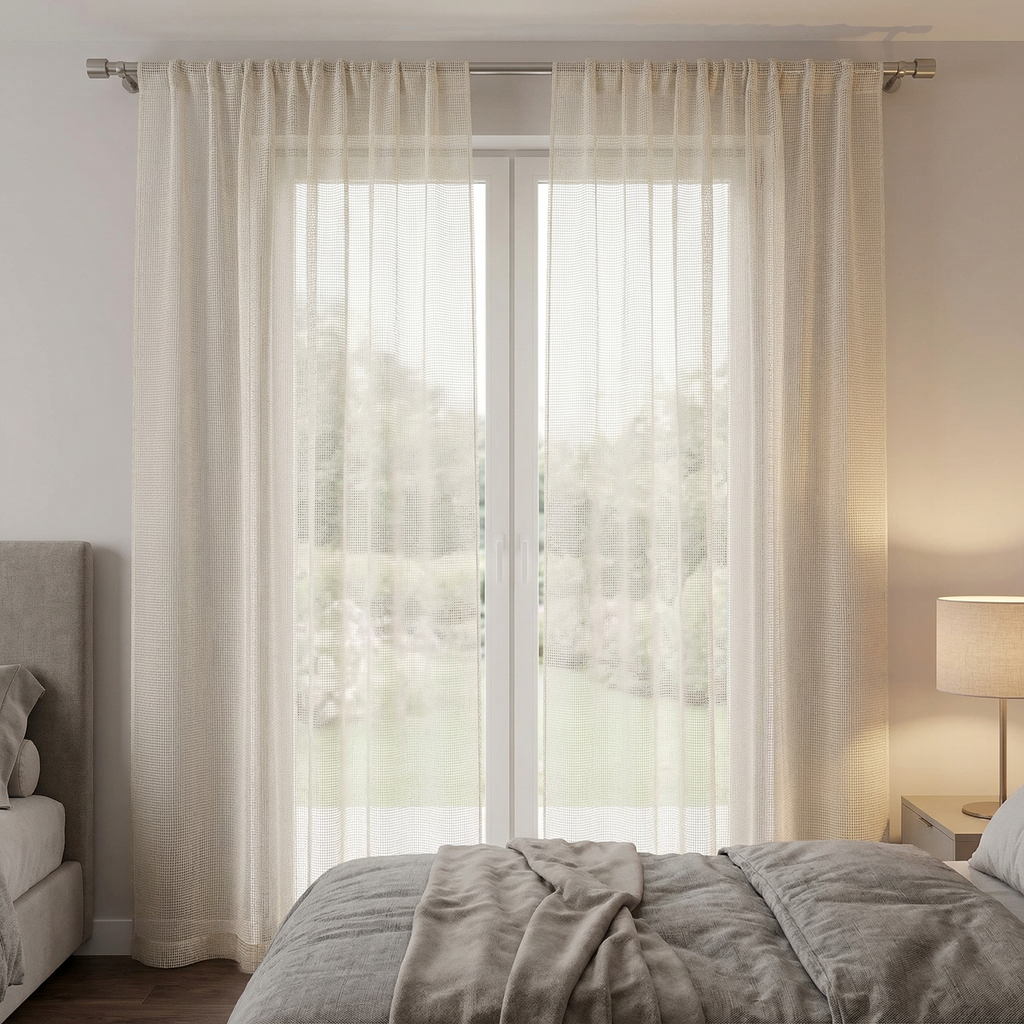 Square Grid Linen Effect Net Curtains