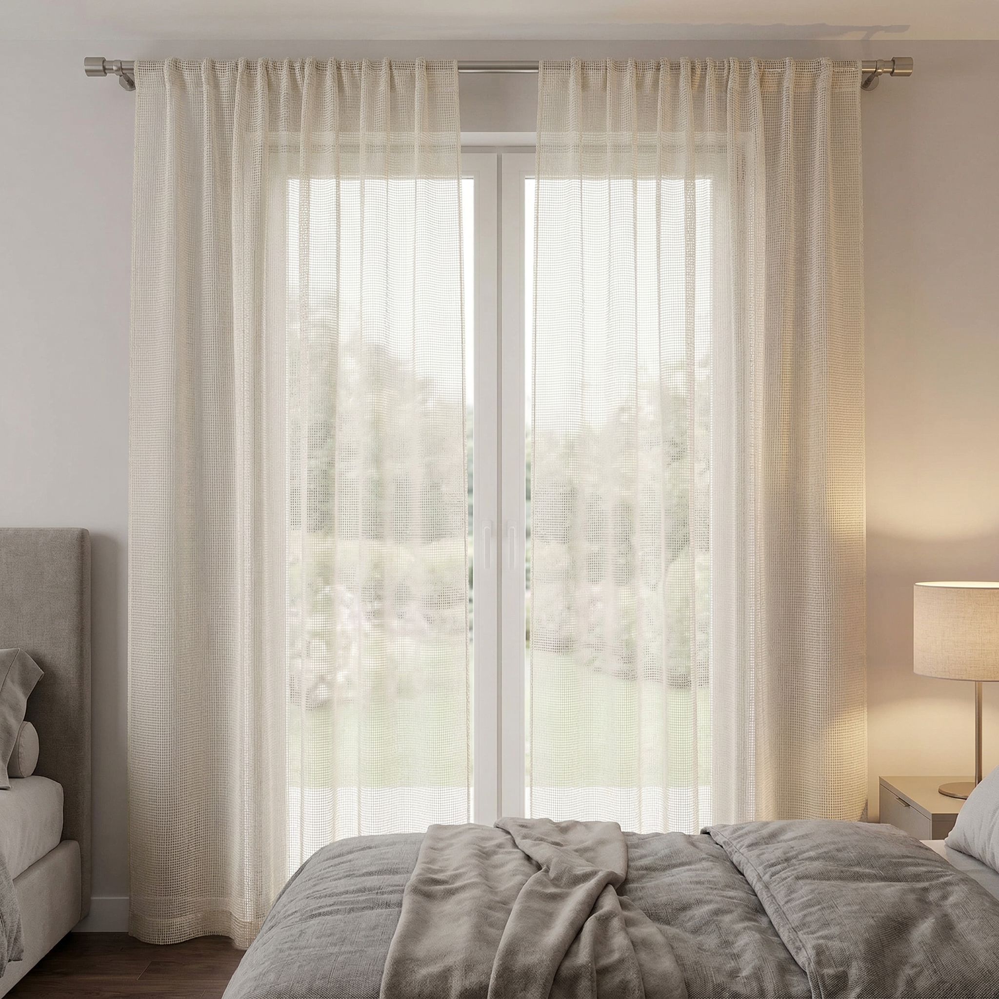 Square Grid Linen Effect Net Curtains