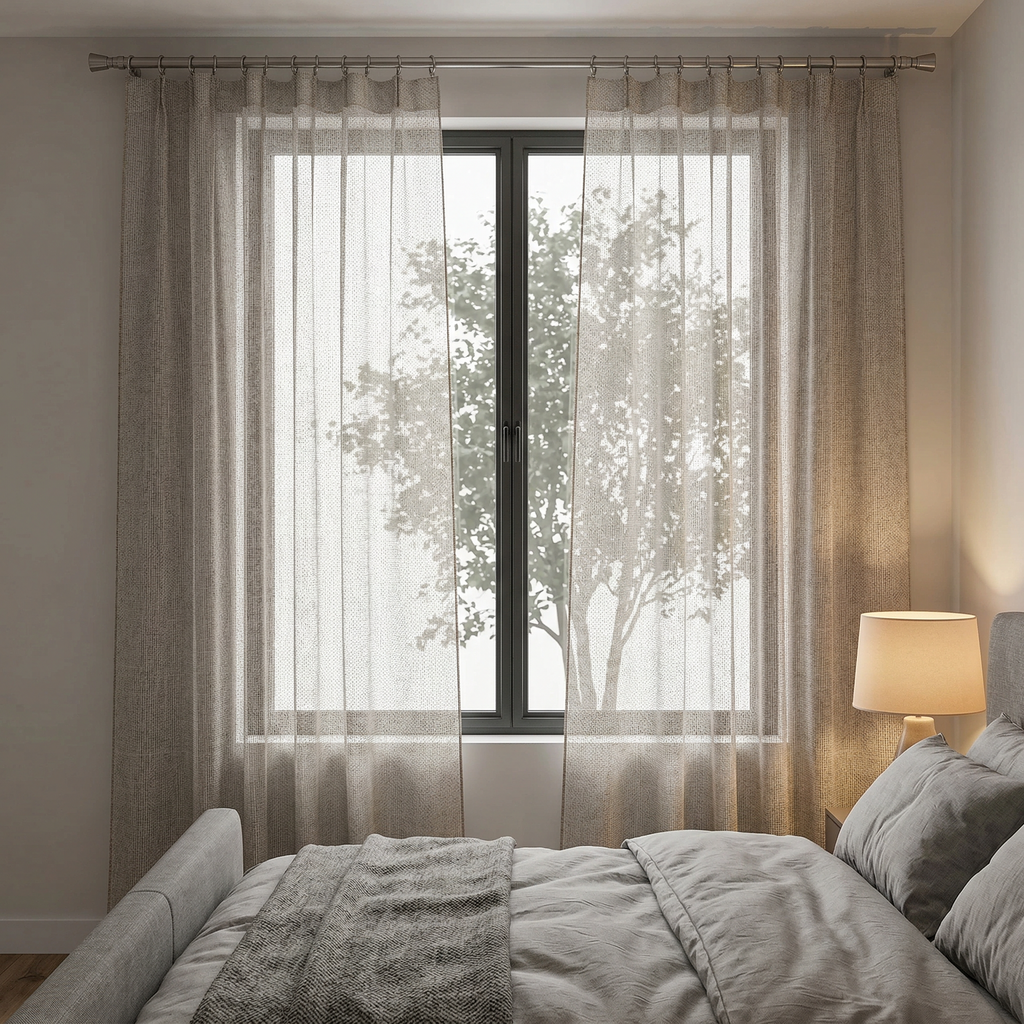 Square Grid Linen Effect Net Curtains
