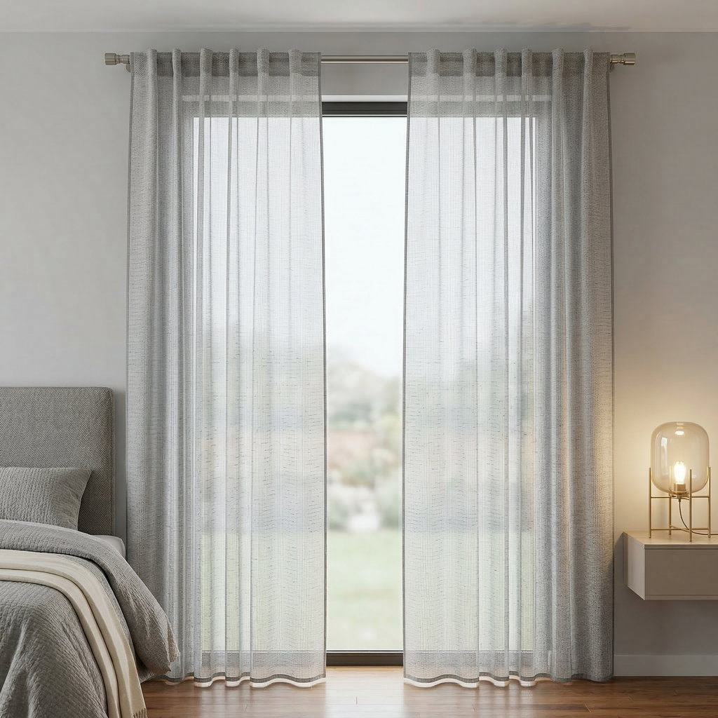 Square Grid Linen Effect Net Curtains