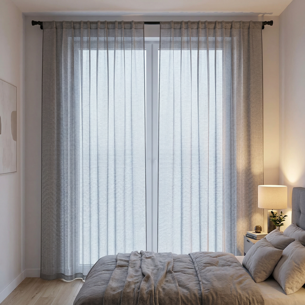 Square Grid Linen Effect Net Curtains