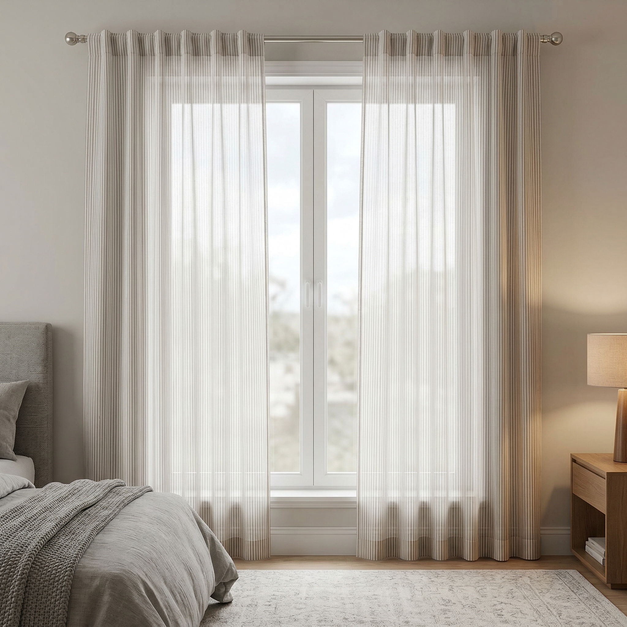 Vertical Stripe Linen Blend Cotton Curtains
