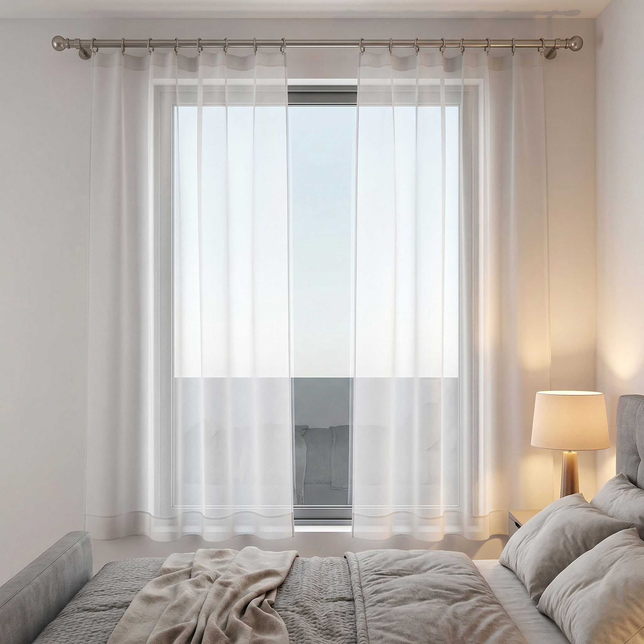 White Textured Slub Sheer Voile Curtains