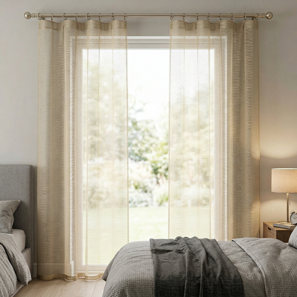 Geometric Open Weave Lattice Net Curtain