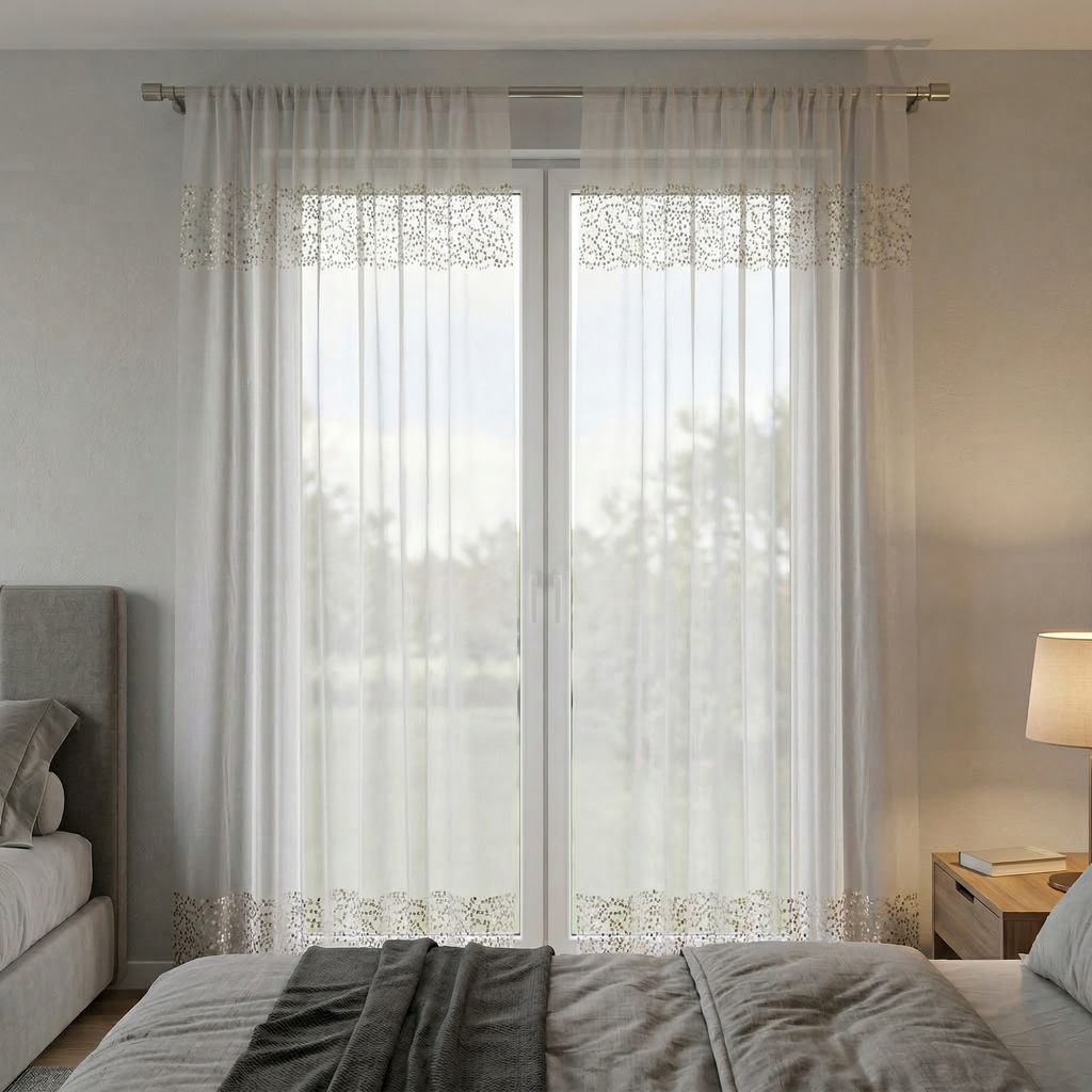 Silver Gold Sequin Border Sheer Curtains