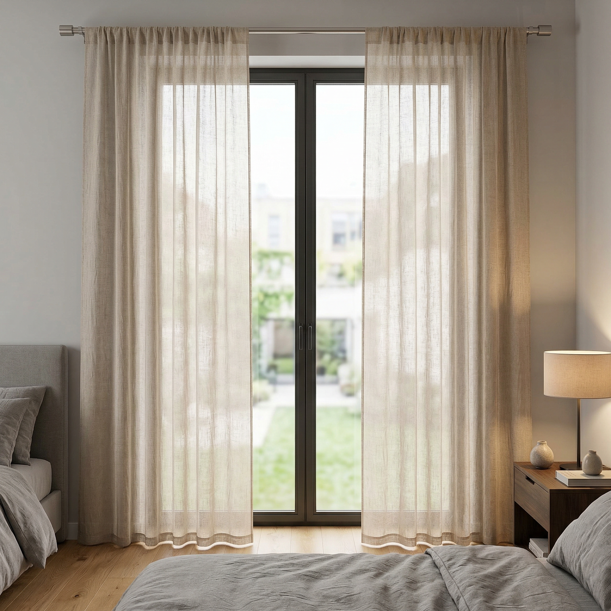 Elegant Stone Grey Textured Slub Tulle Curtain