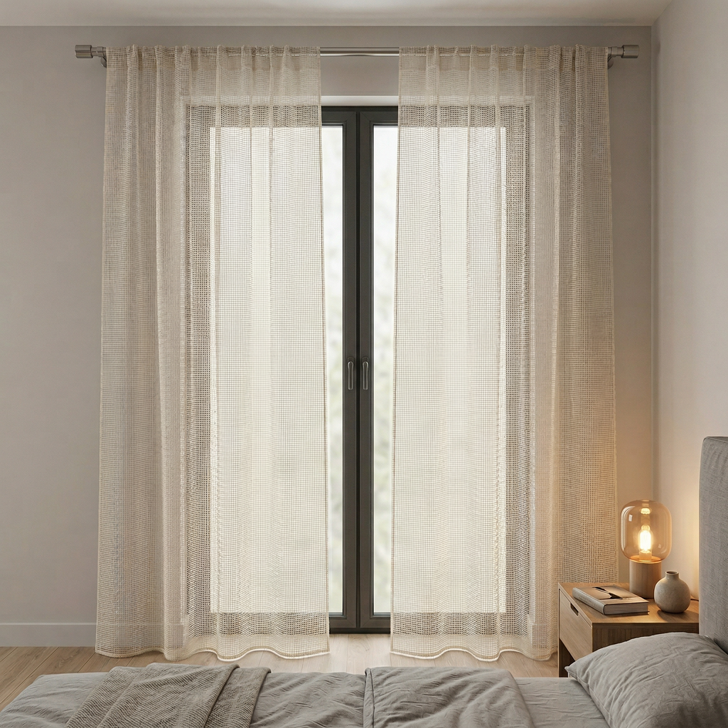 Square Grid Linen Effect Net Curtains