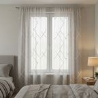 Luxury Embroidered Geometric Linen Blend Sheer Curtains