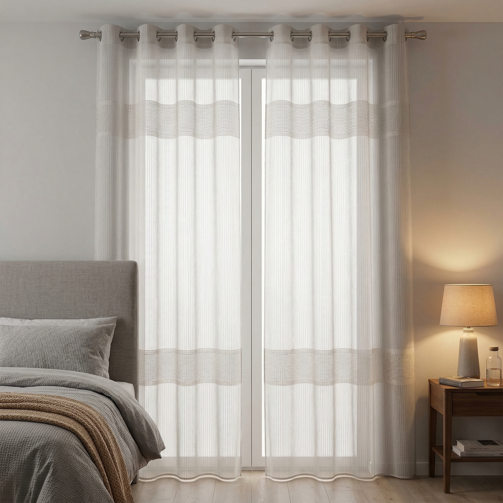 Evelyn Cream Textured Stripe Voile Curtains
