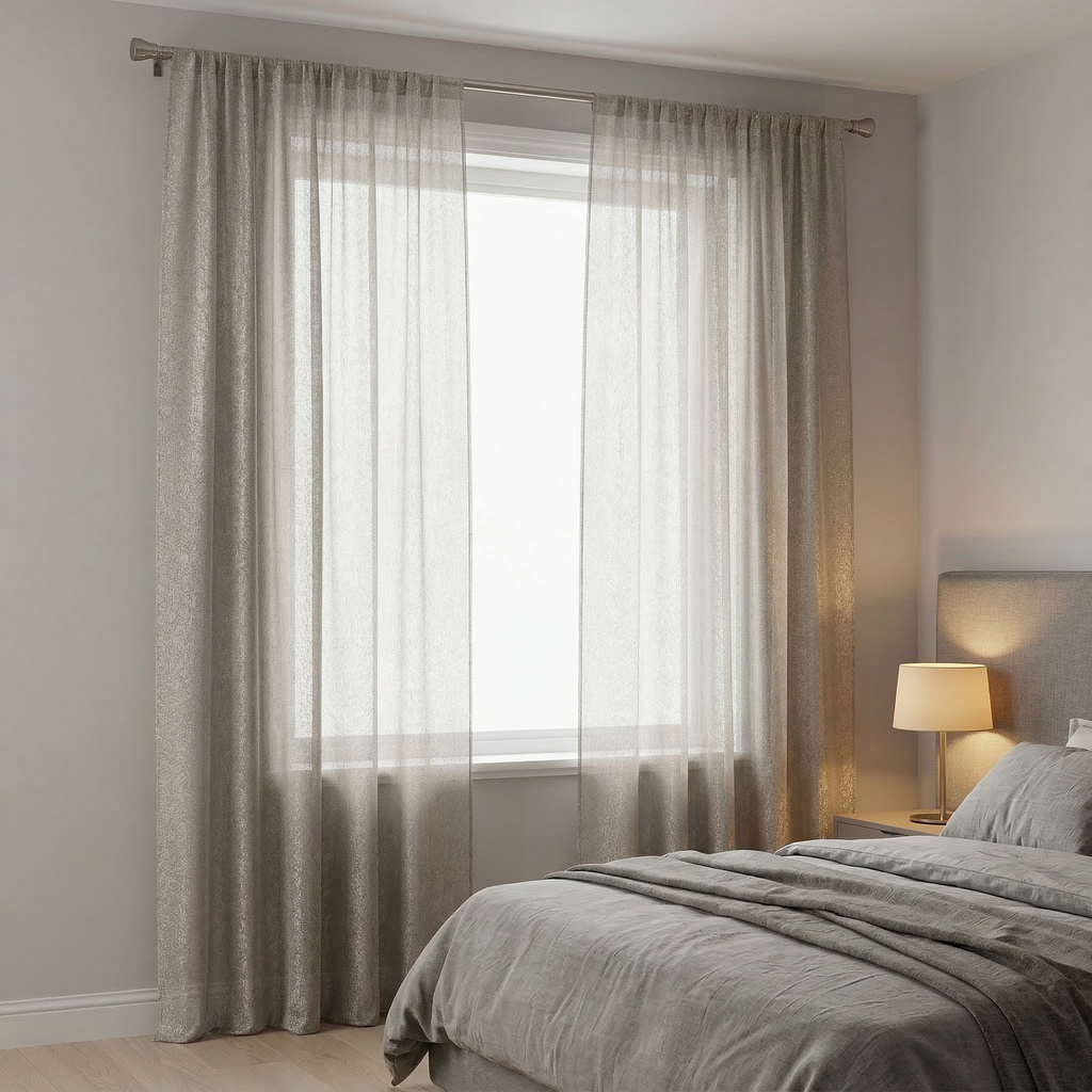 Mink Distressed Slub Tulle Sheer Curtains