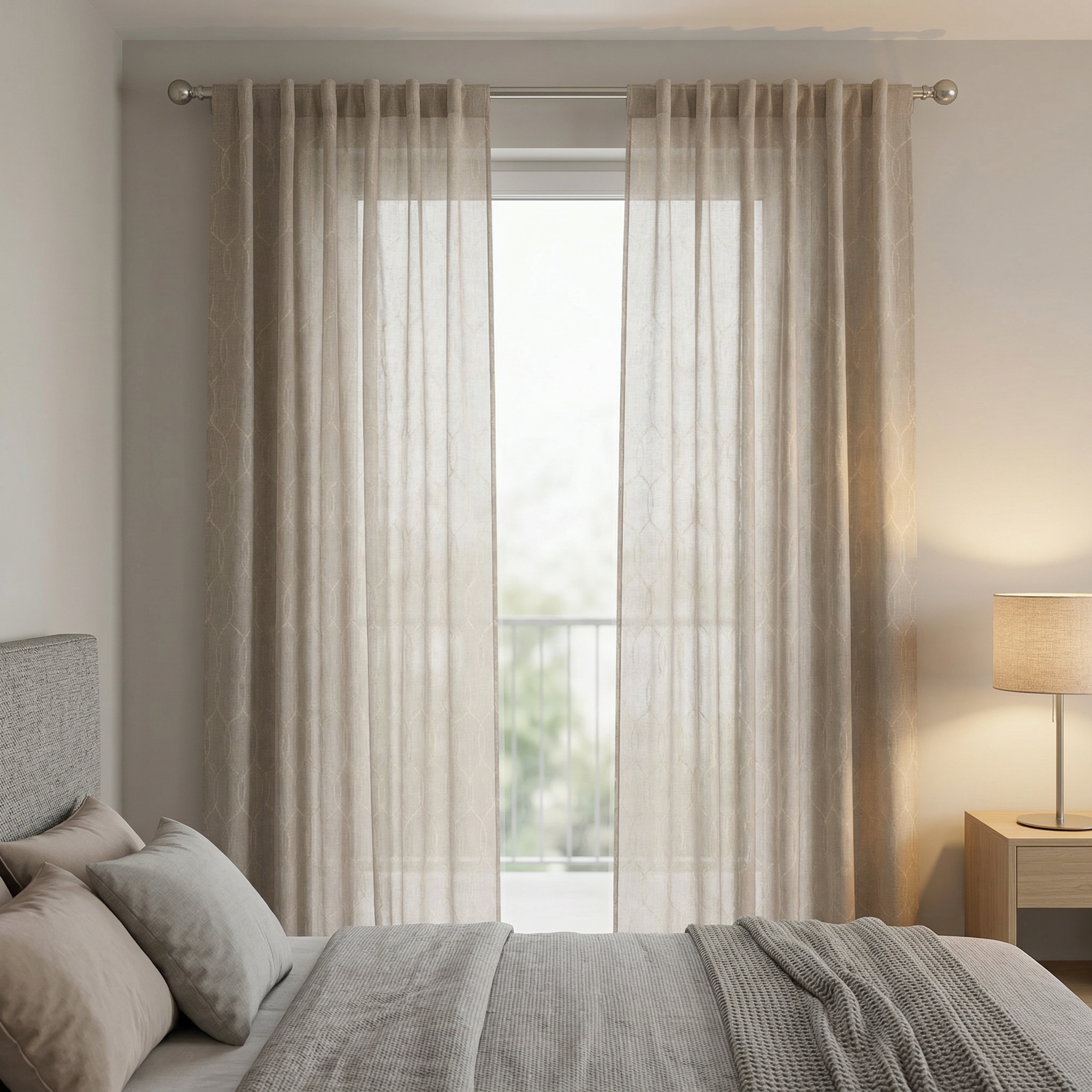 Contemporary Greige Textured Linen Patterned Curtain