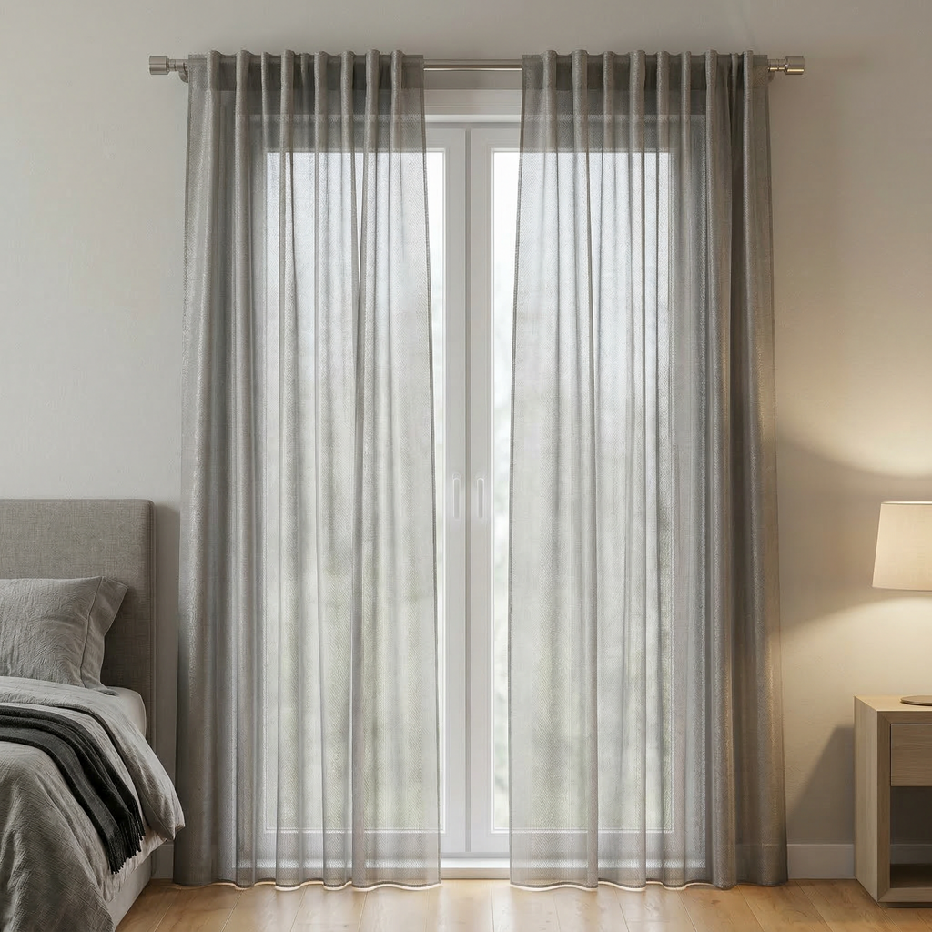 Mink Distressed Slub Tulle Sheer Curtains
