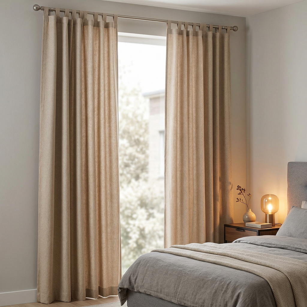 Natural Oatmeal Herringbone Linen Blend Cotton Curtains