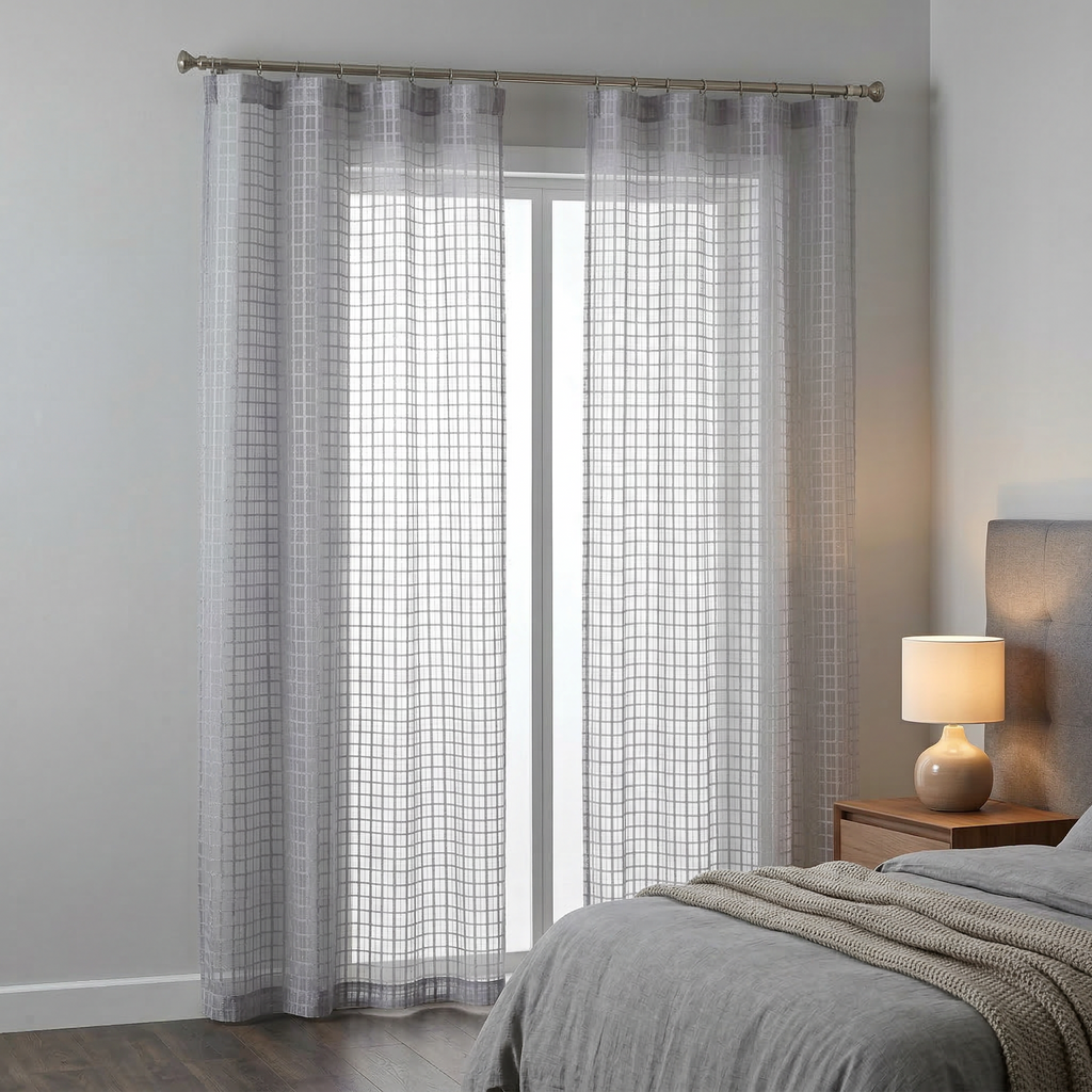 Modern Geometric Net Linen Blend Curtains