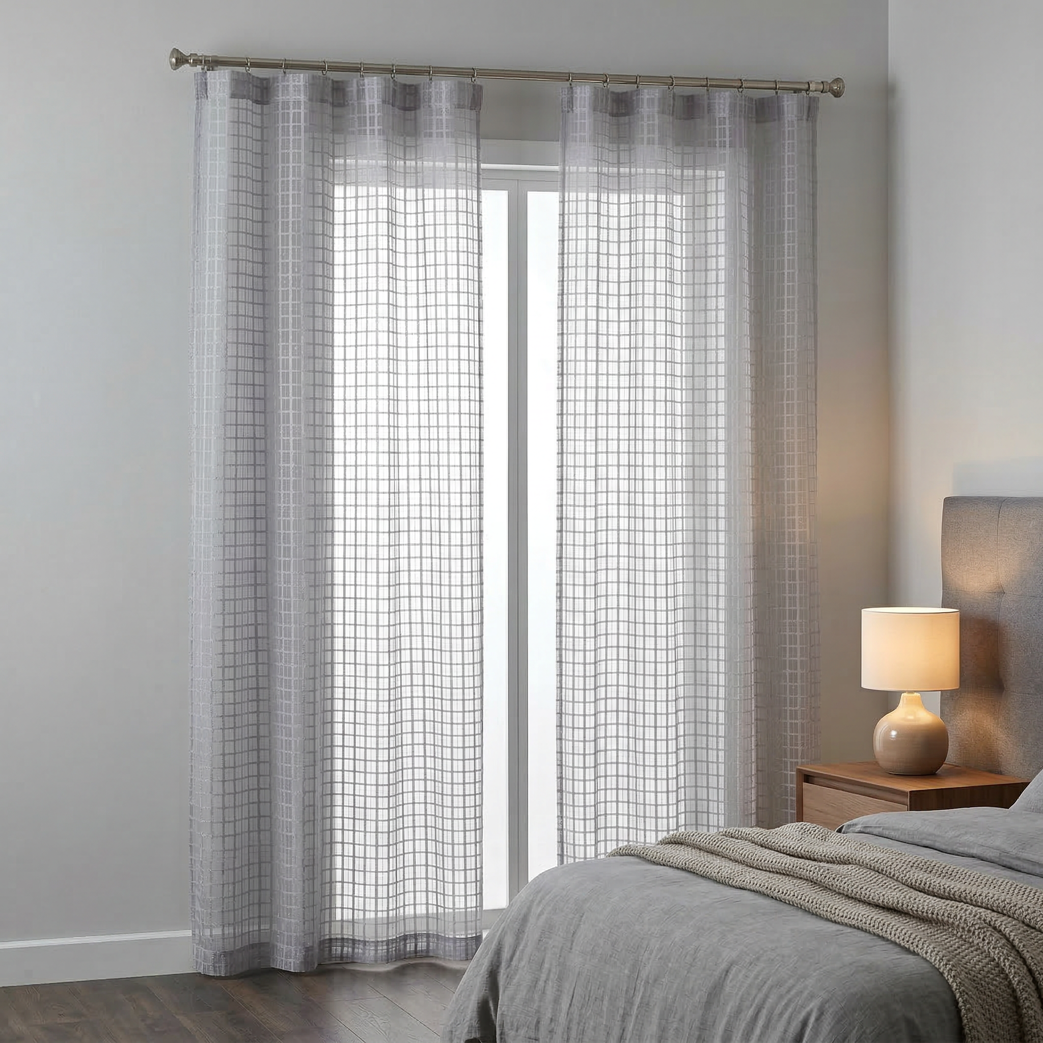 Modern Geometric Net Linen Blend Curtains