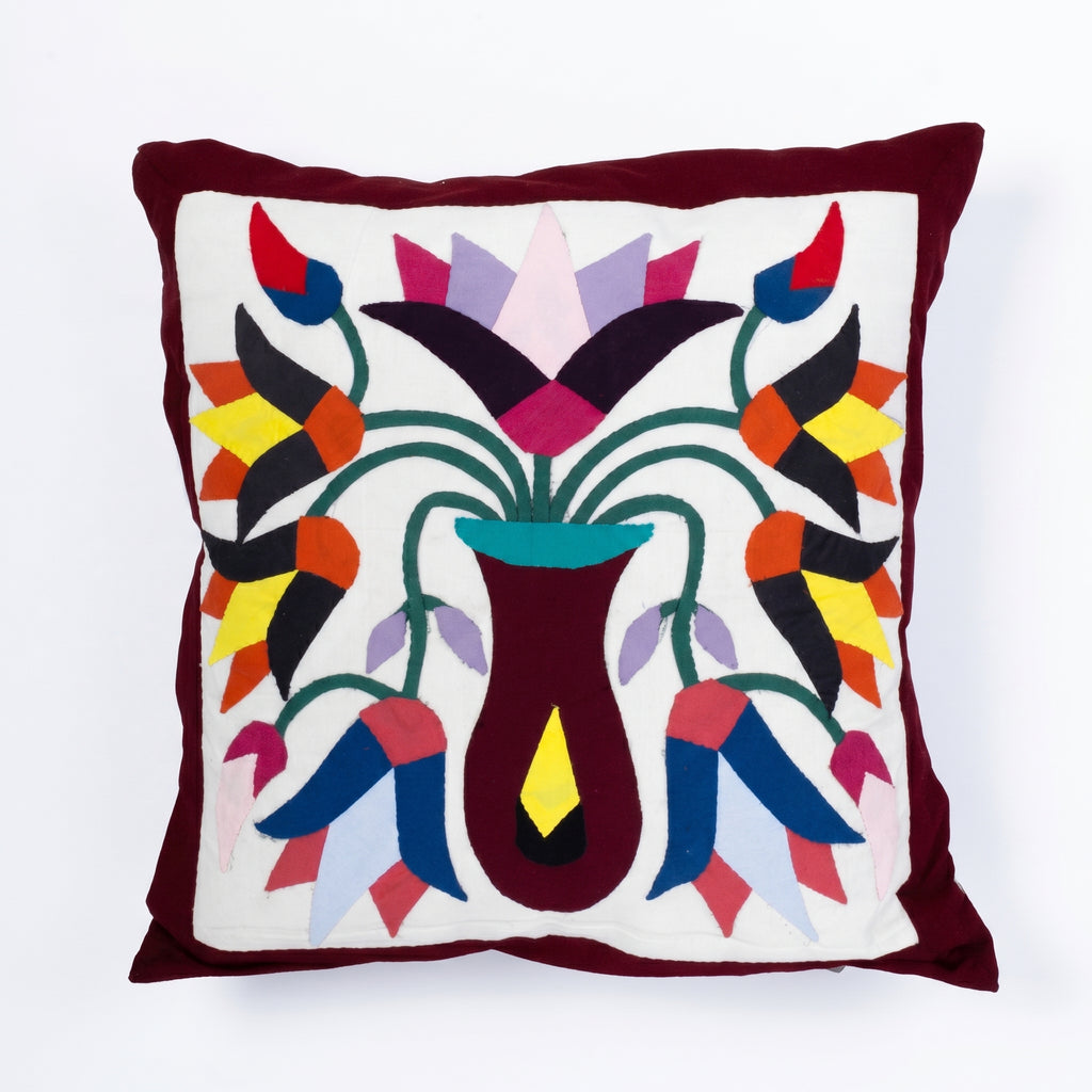 Appliqued Floral Patchwork  Cushion Cover