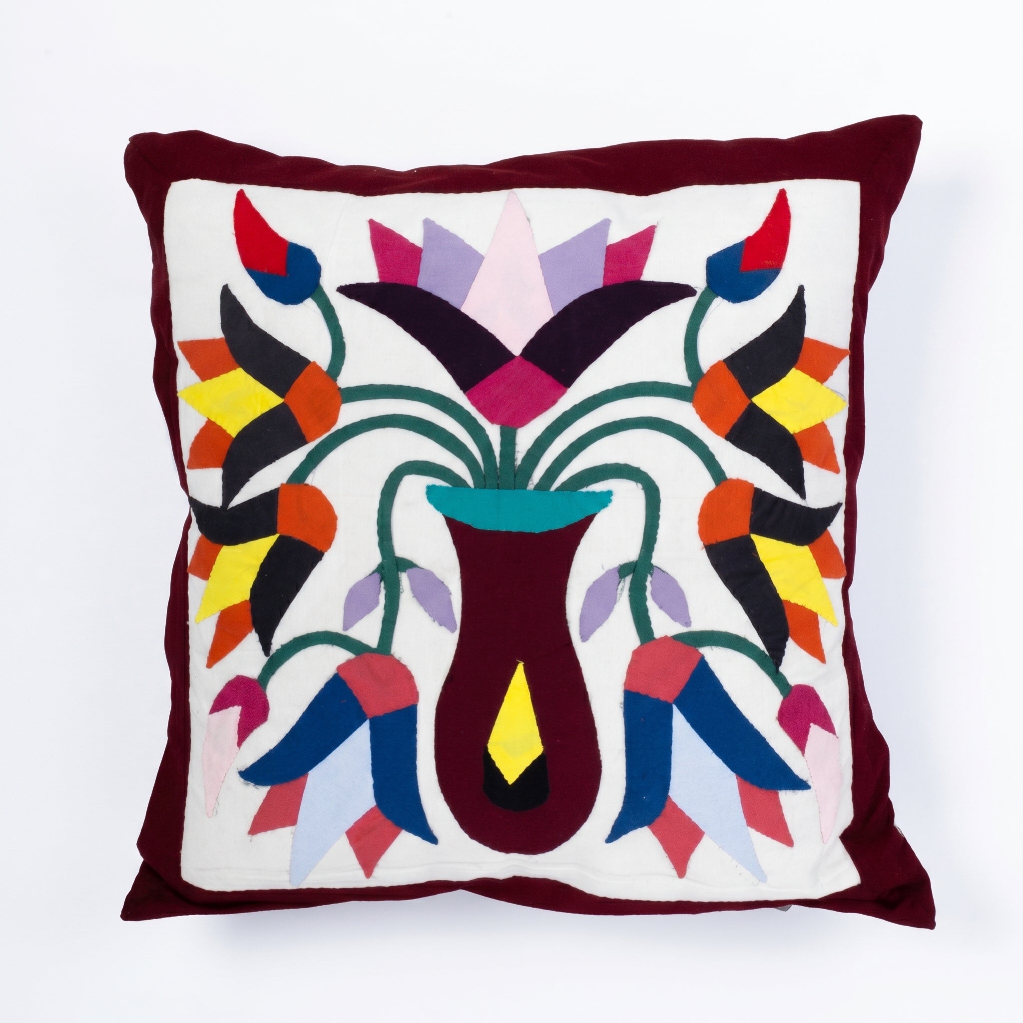 Appliqued Floral Patchwork  Cushion Cover