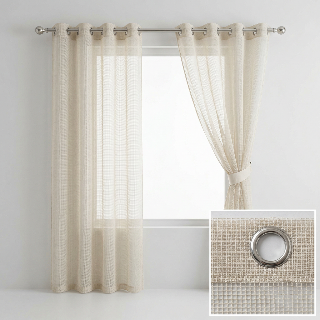 Square Grid Linen Effect Net Curtains