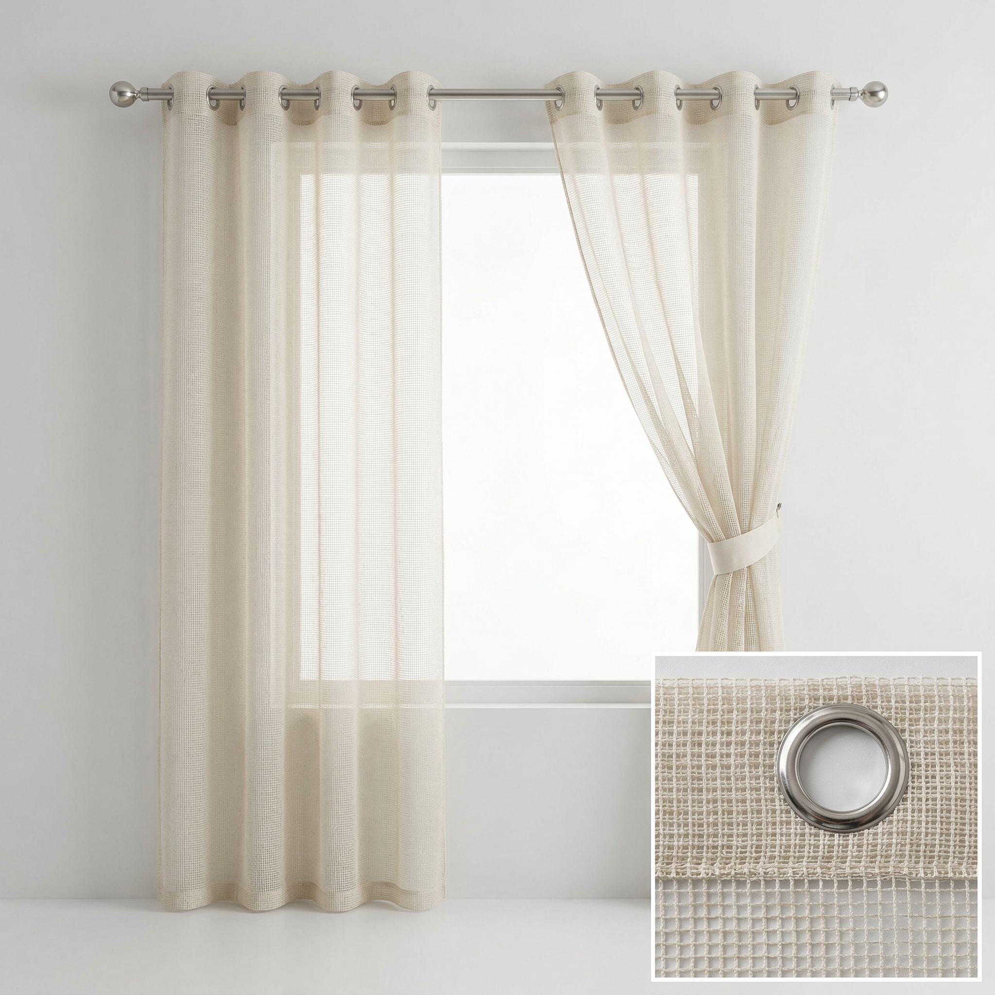 Square Grid Linen Effect Net Curtains