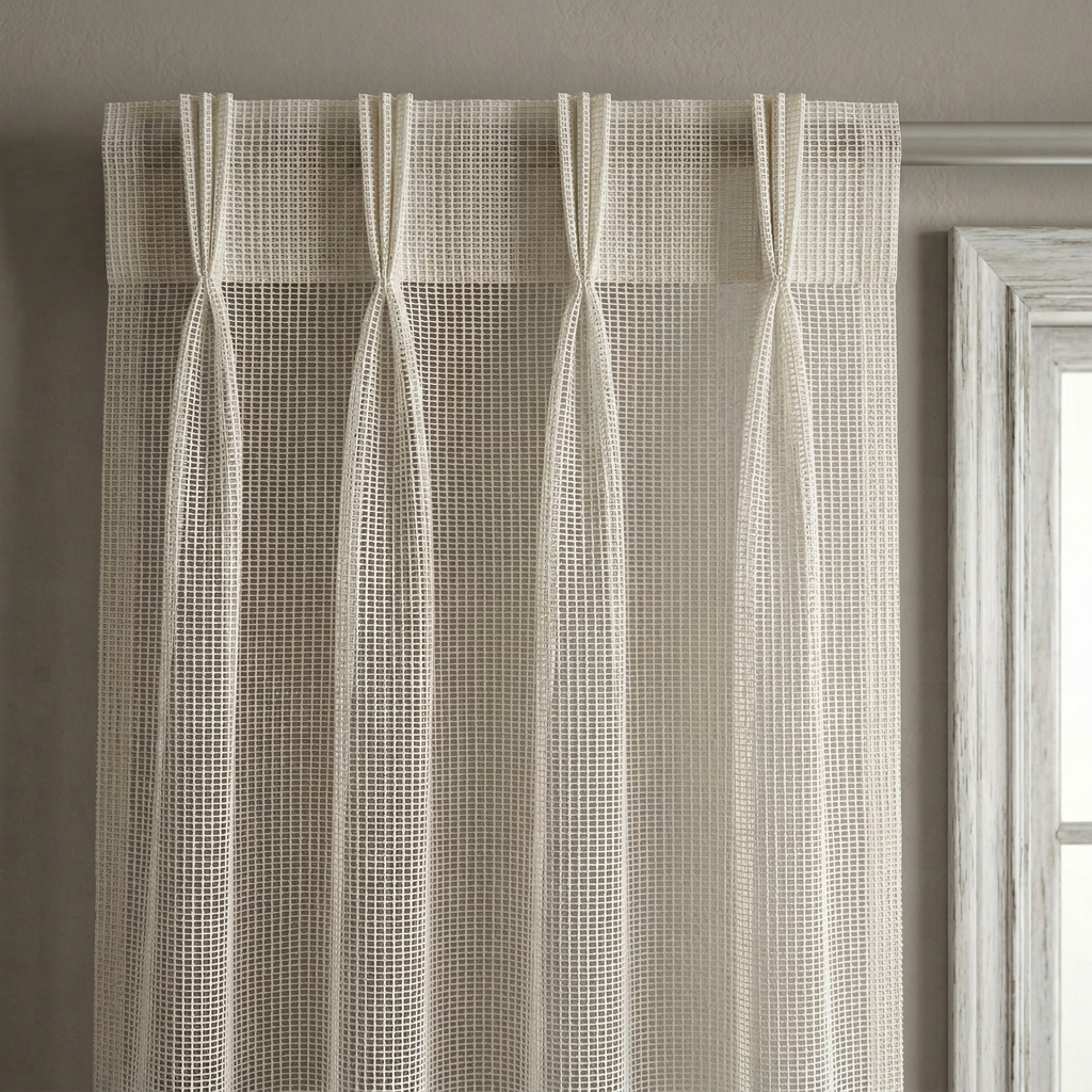 Square Grid Linen Effect Net Curtains