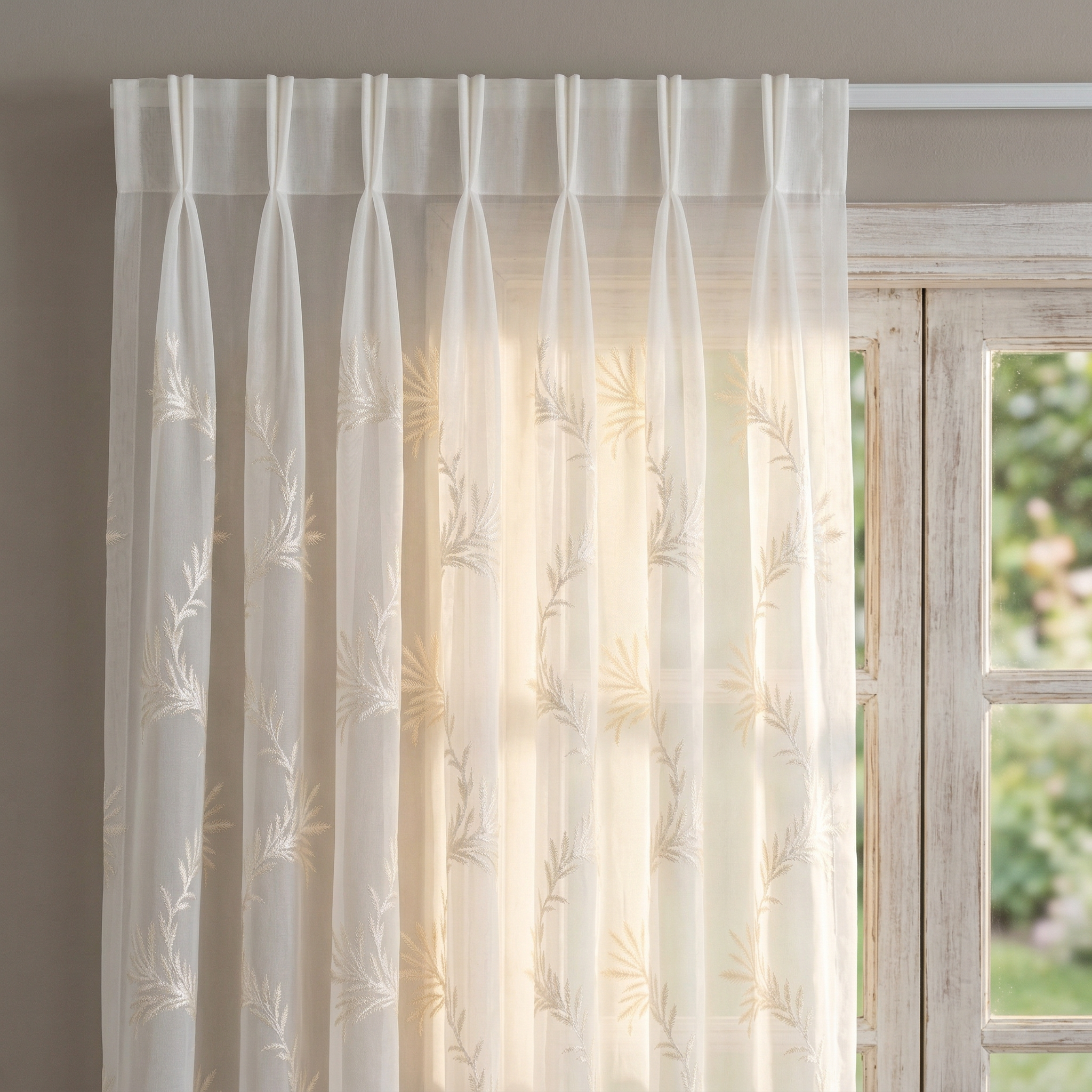 Botanical Leaf Embroidered Voile Curtains