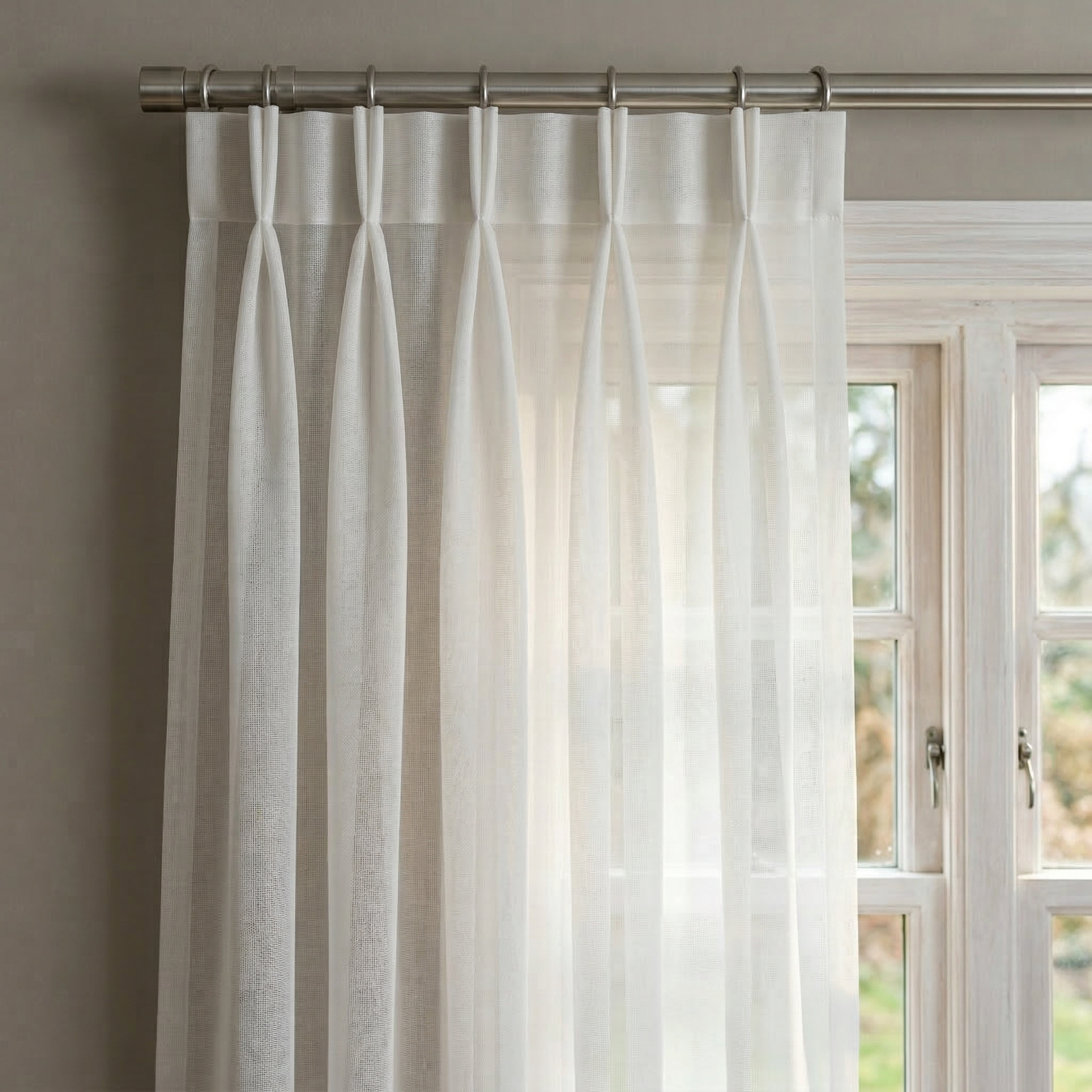 White Textured Slub Sheer Voile Curtains