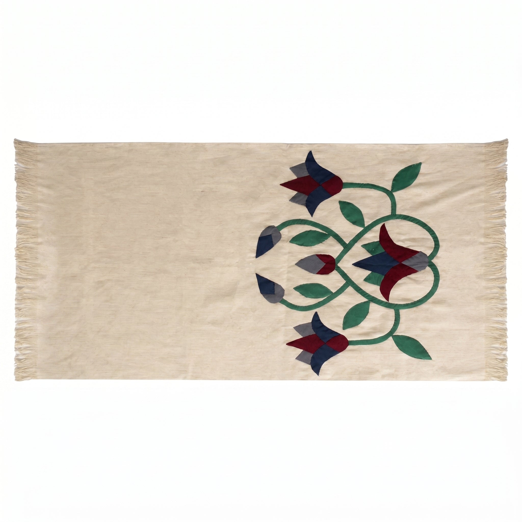 Red Lotus On Linen Table Runner