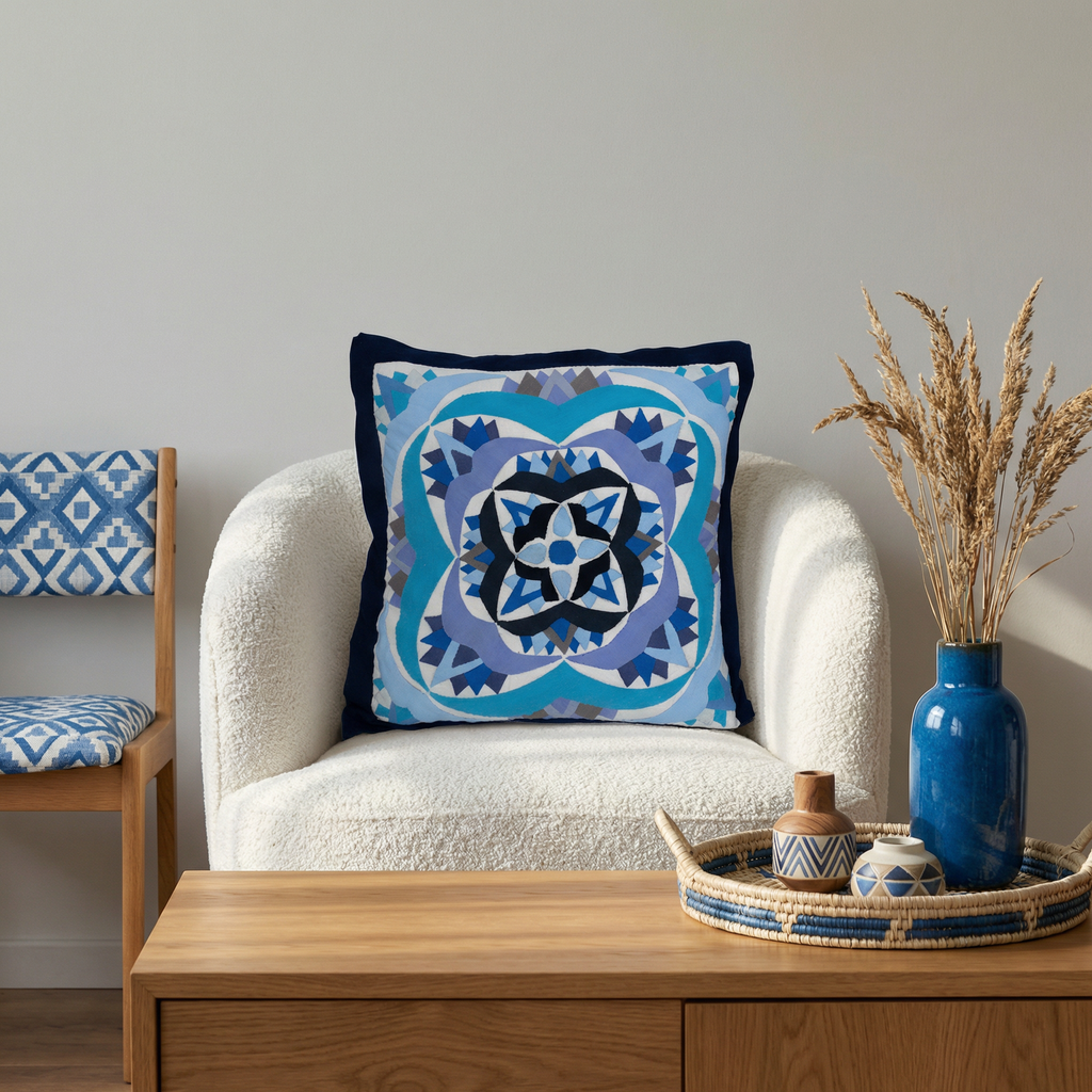 Blue Geometrical Handmade Cushion Cover