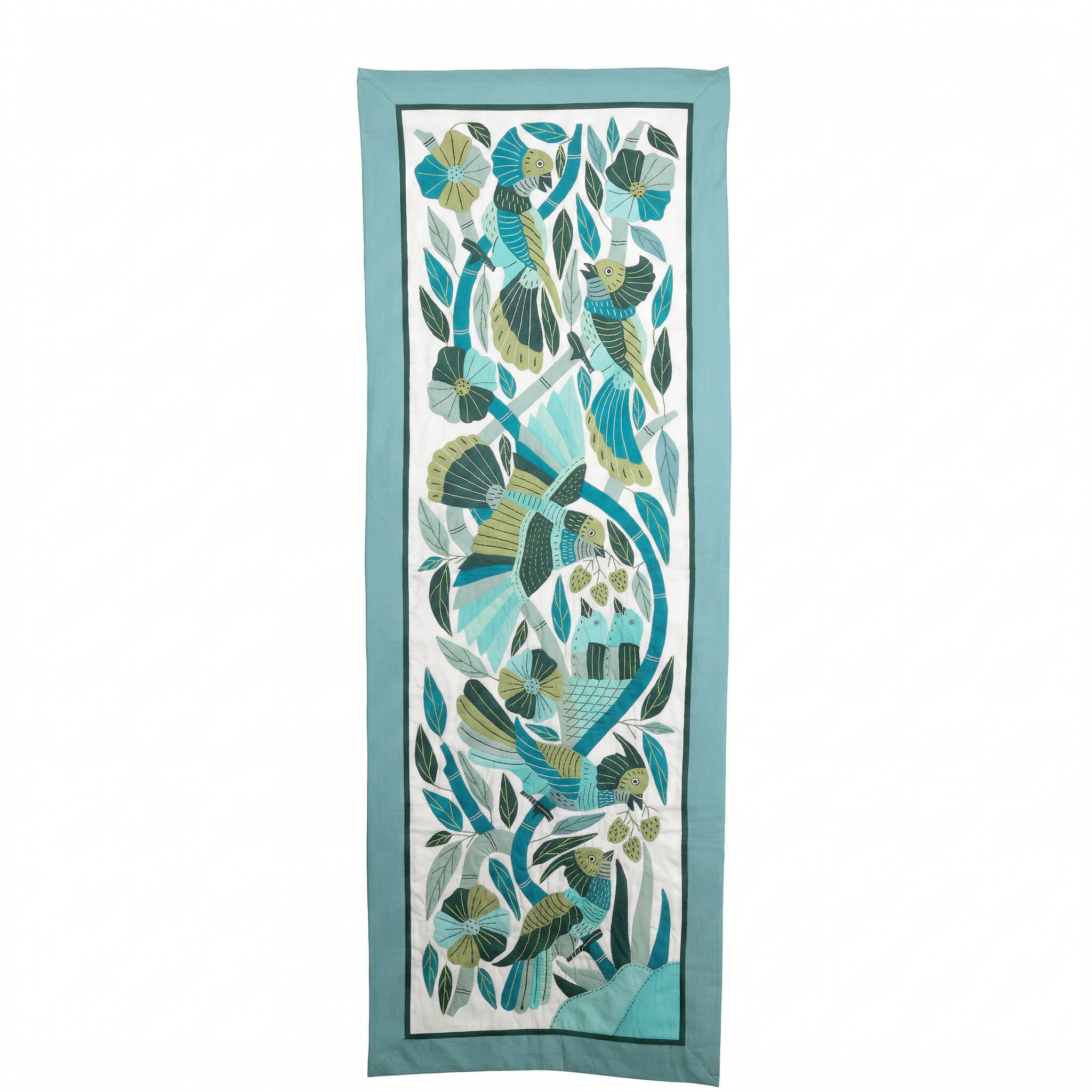 Blue Handmade Birds And Lotus Patchwork Khayyamian Tapestry