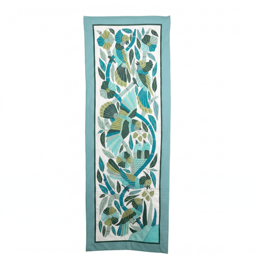 Blue Handmade Birds And Lotus Patchwork Khayyamian Tapestry