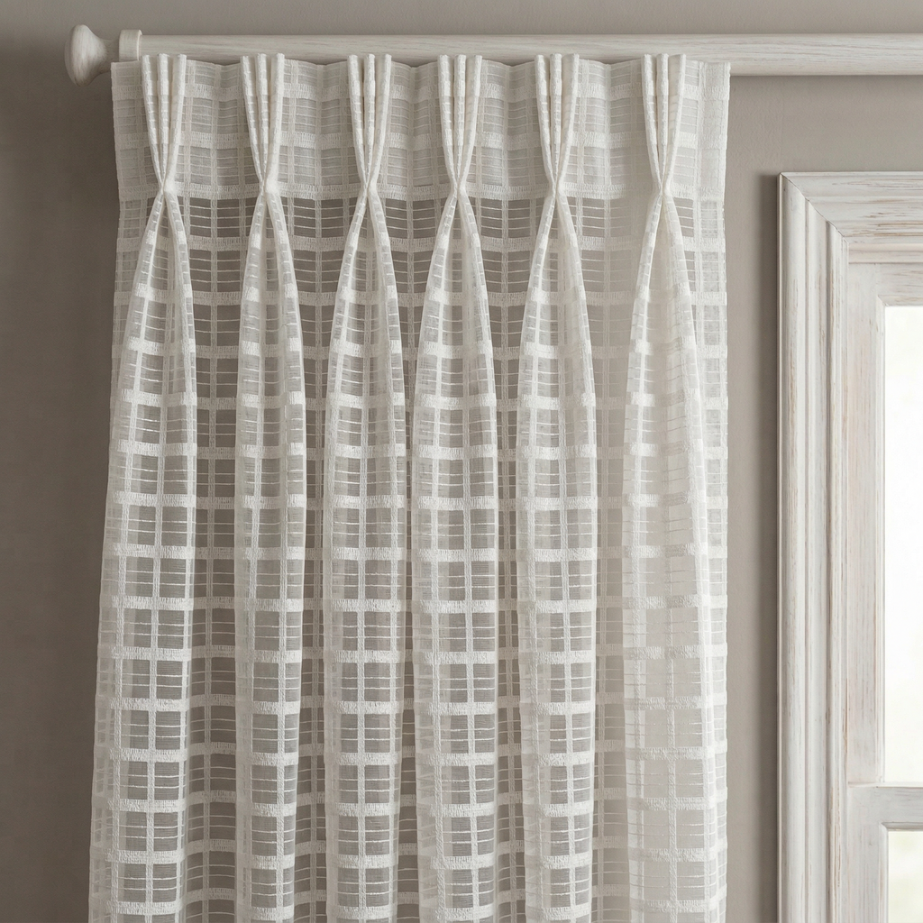 Modern Geometric Net Linen Blend Curtains