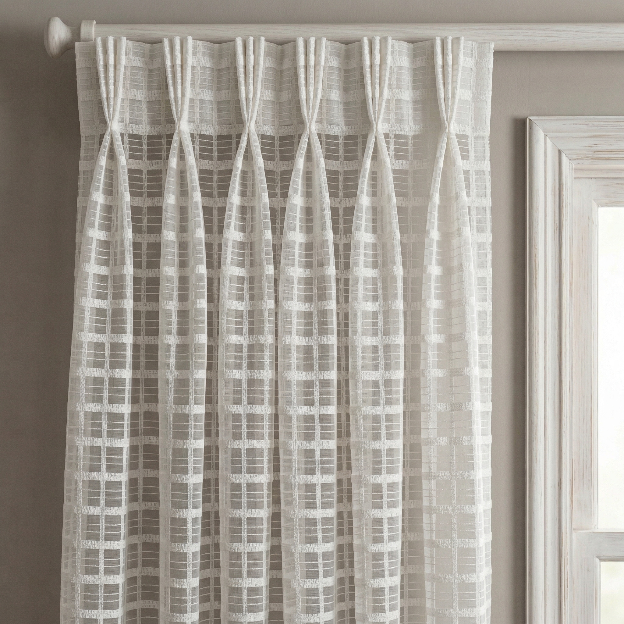 Modern Geometric Net Linen Blend Curtains