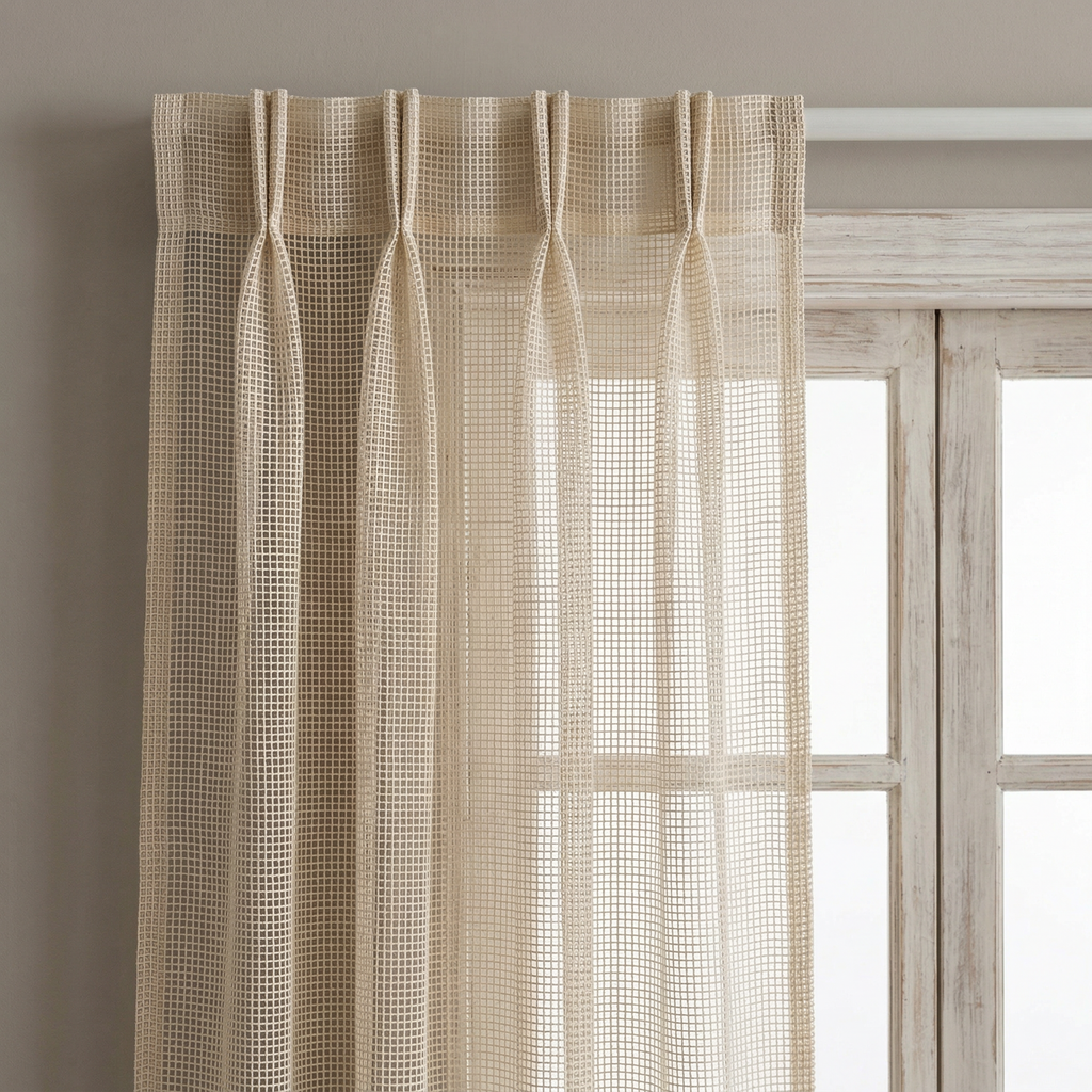 Square Grid Linen Effect Net Curtains