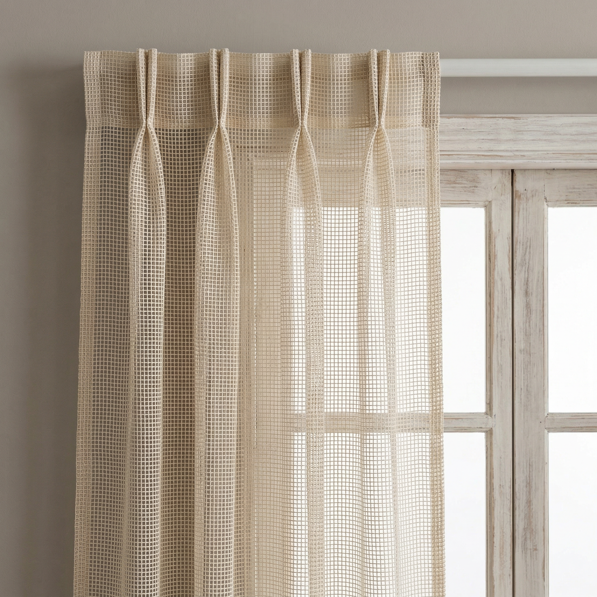 Square Grid Linen Effect Net Curtains