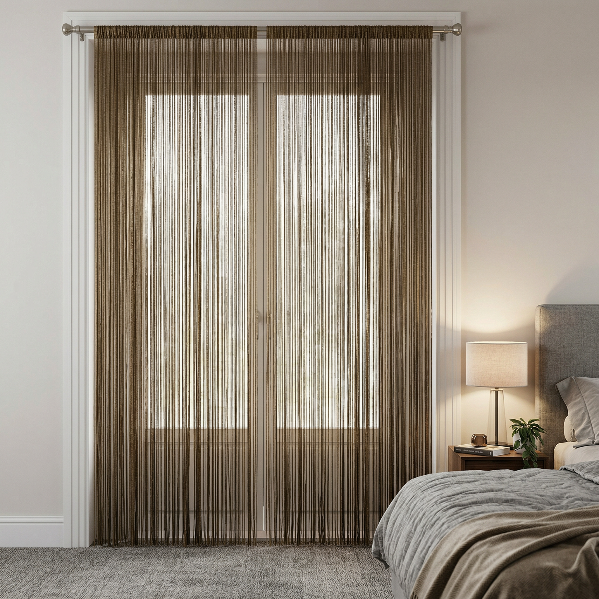 Modern Neutral Tassel String Net Curtain