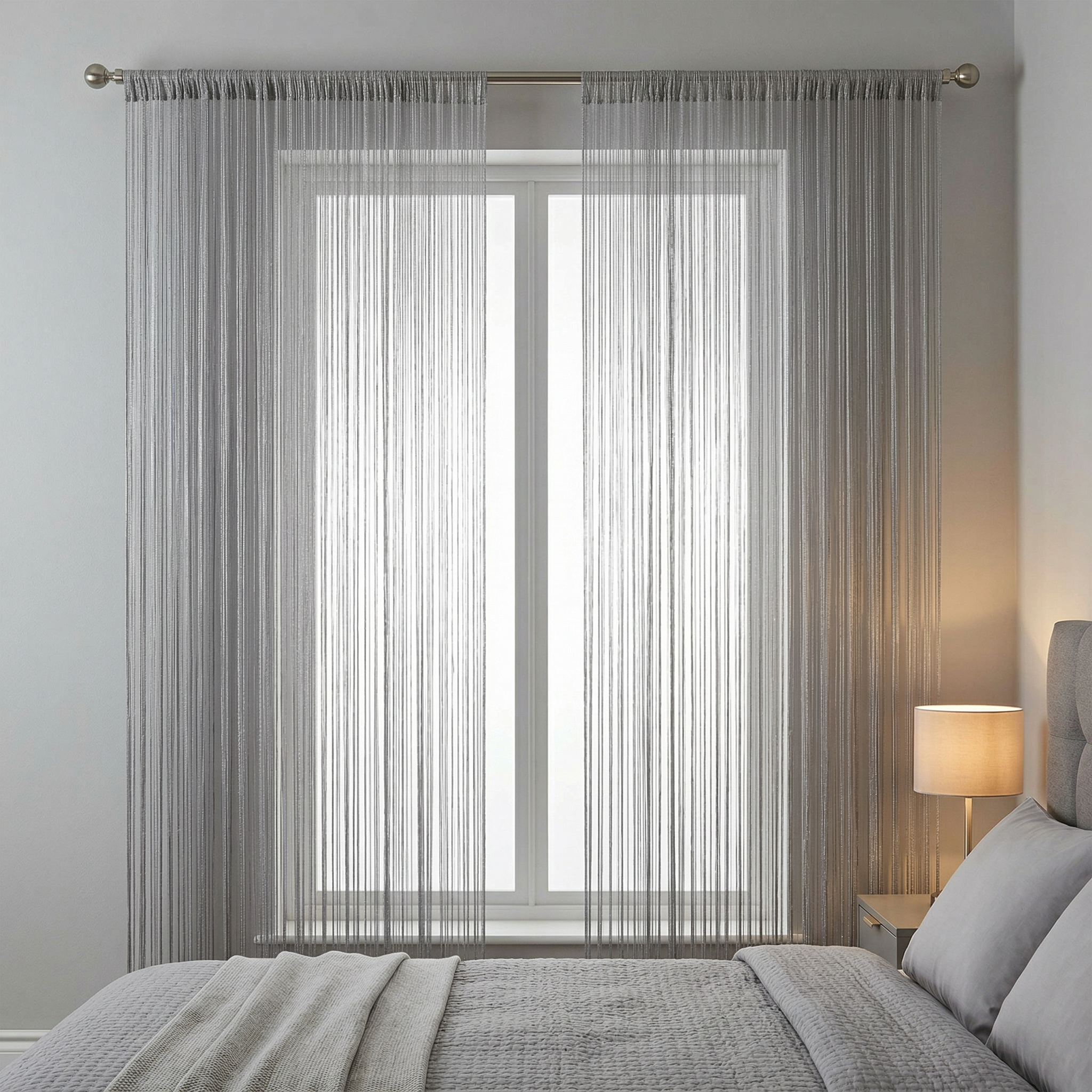 Modern Neutral Tassel String Net Curtain