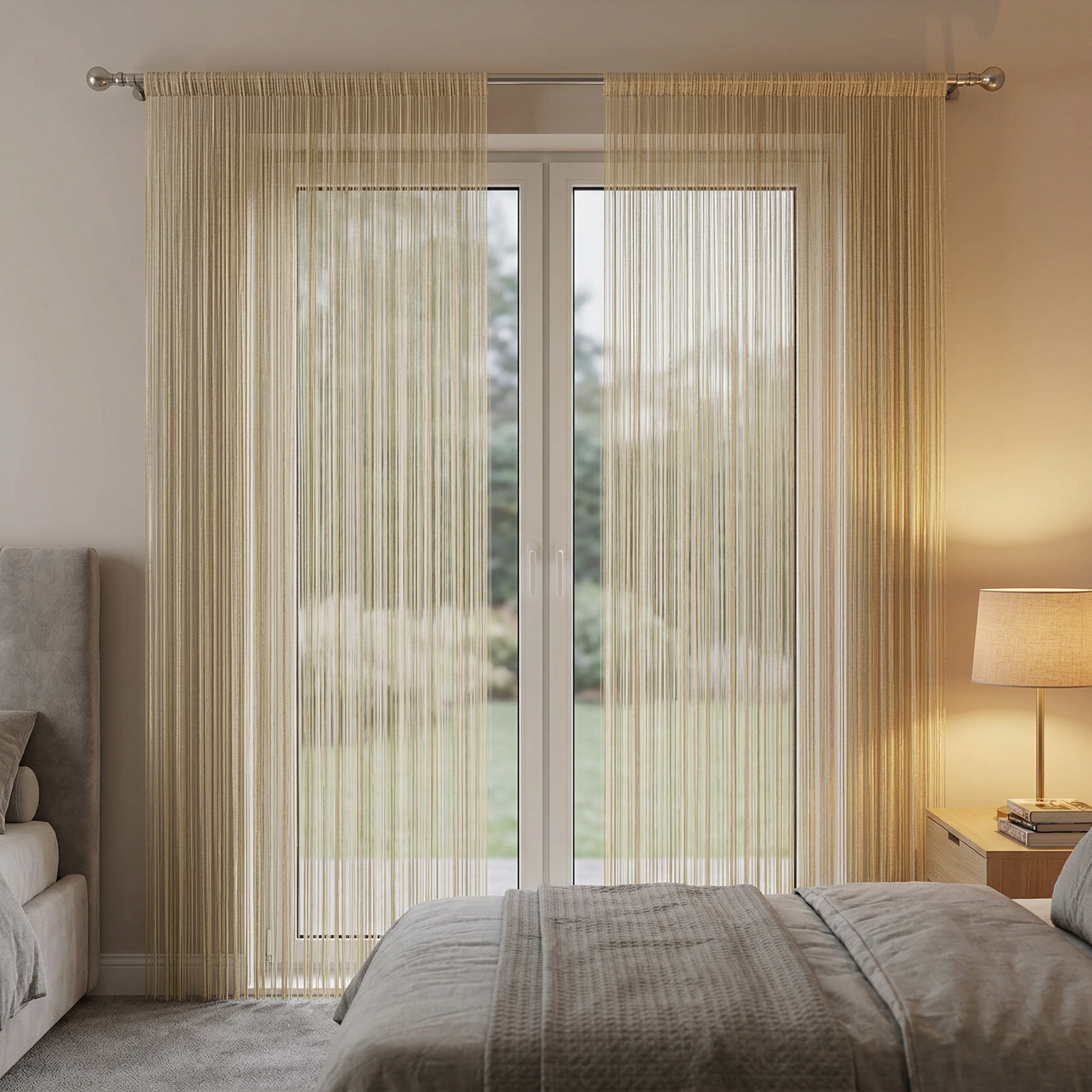 Modern Neutral Tassel String Net Curtain