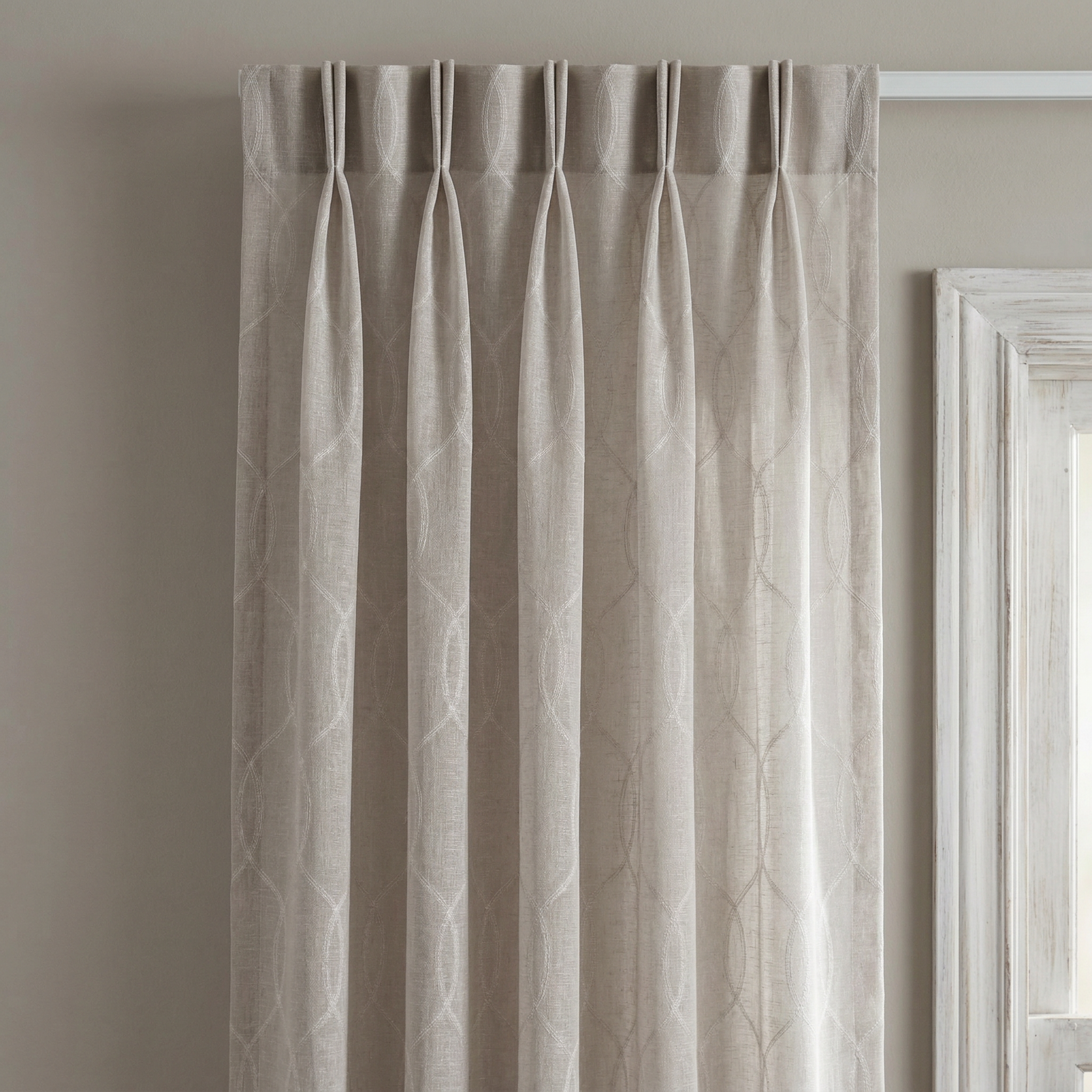 Contemporary Greige Textured Linen Patterned Curtain