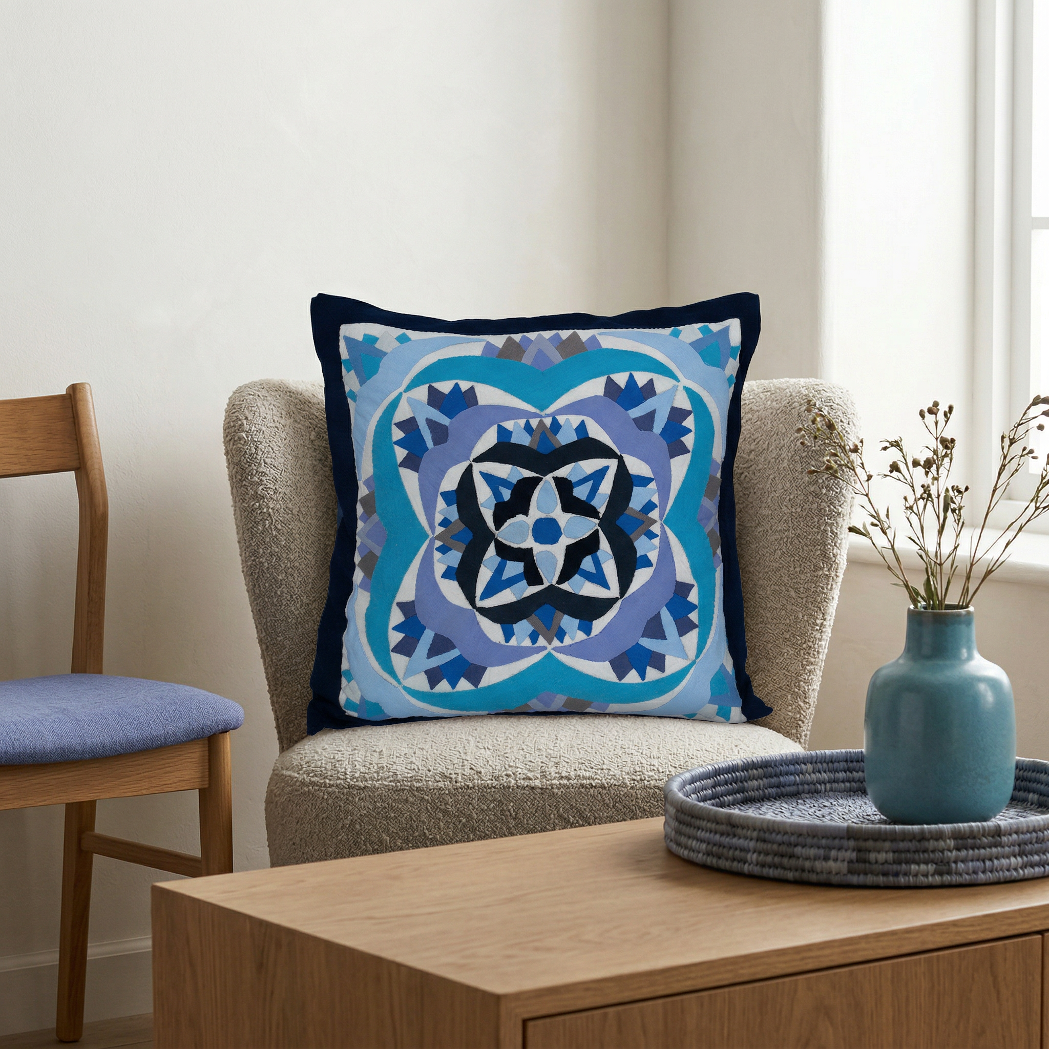 Blue Geometrical Handmade Cushion Cover