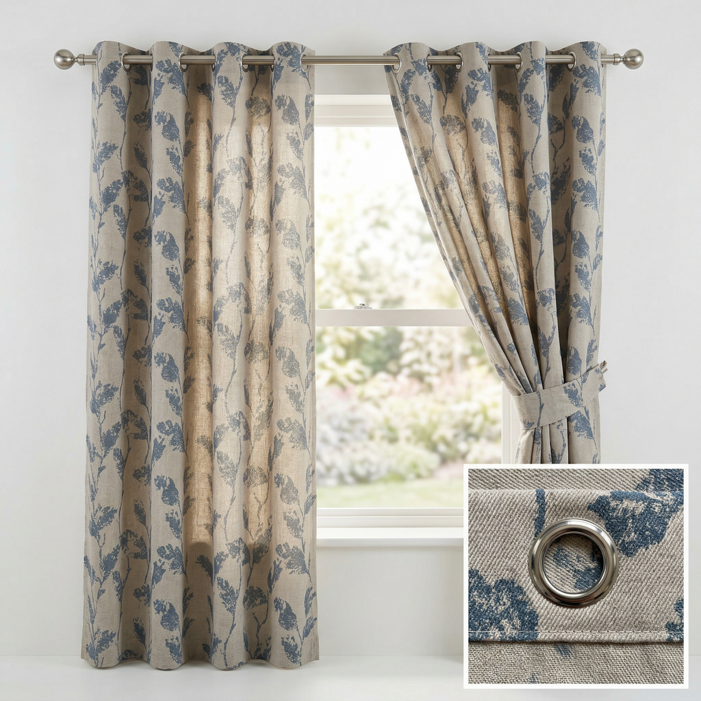 Dusky Floral Leaf Curtains