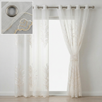 Sophia Embroidered Leaf White Voile Curtains