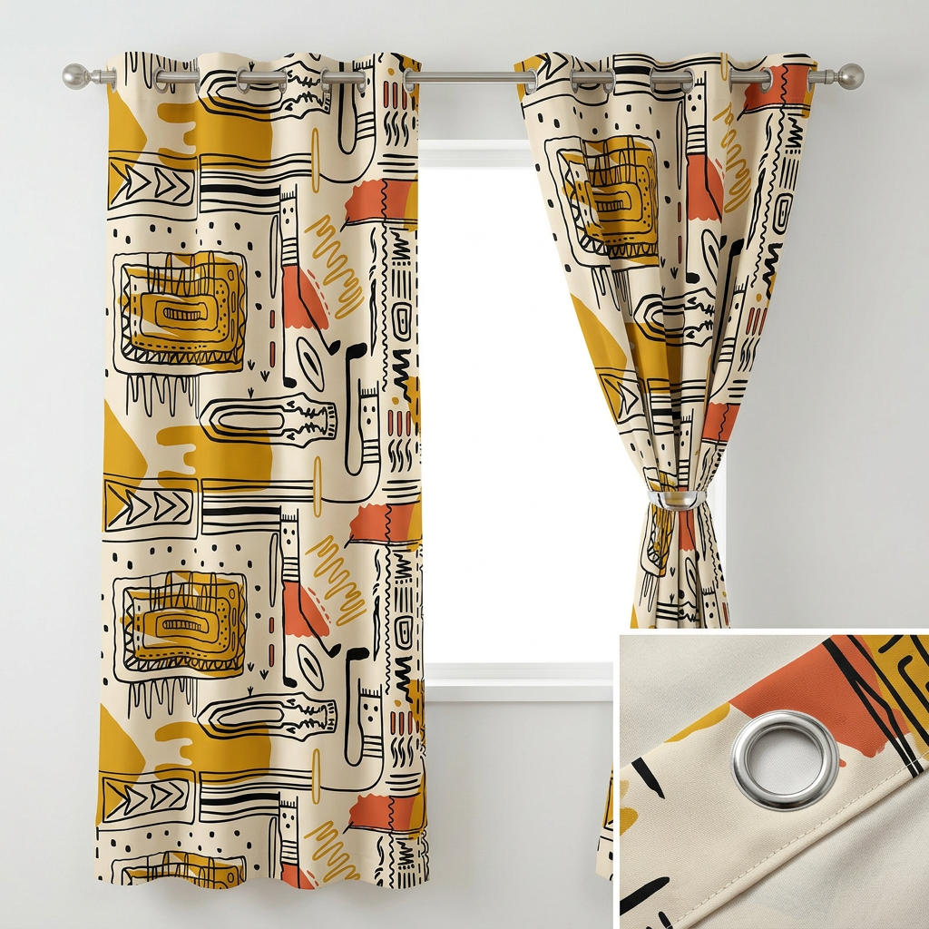Abstract Tribal Doodle Curtains