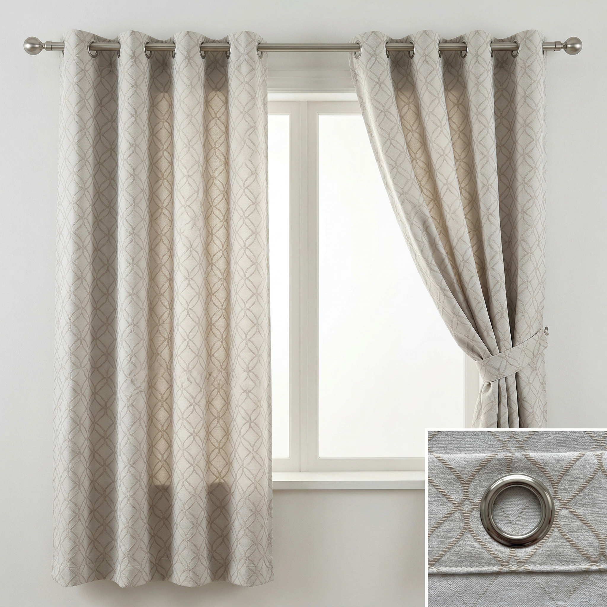 Modern Champagne Gold Trellis Geometric Curtains