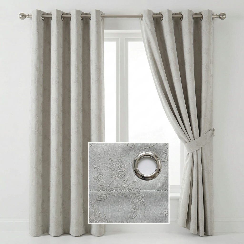 Elegant Off-White Botanical Leaf Embroidery Curtains