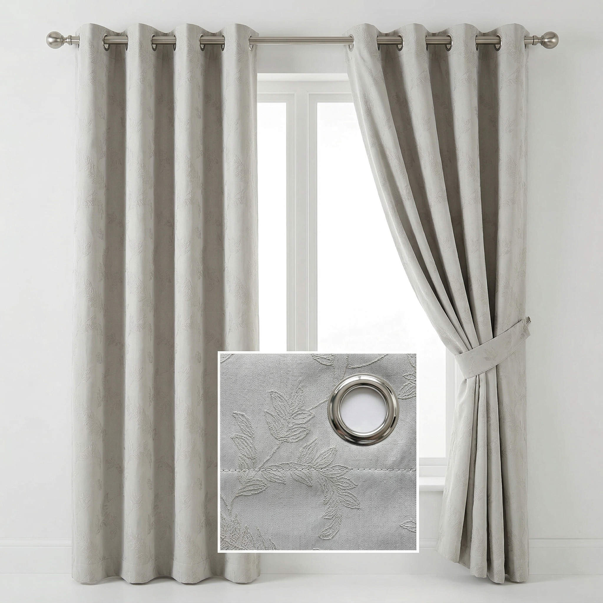 Elegant Off-White Botanical Leaf Embroidery Curtains