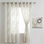 Luxury Embroidered Geometric Linen Blend Sheer Curtains