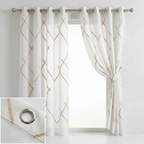 Luxury Embroidered Geometric Linen Blend Sheer Curtains
