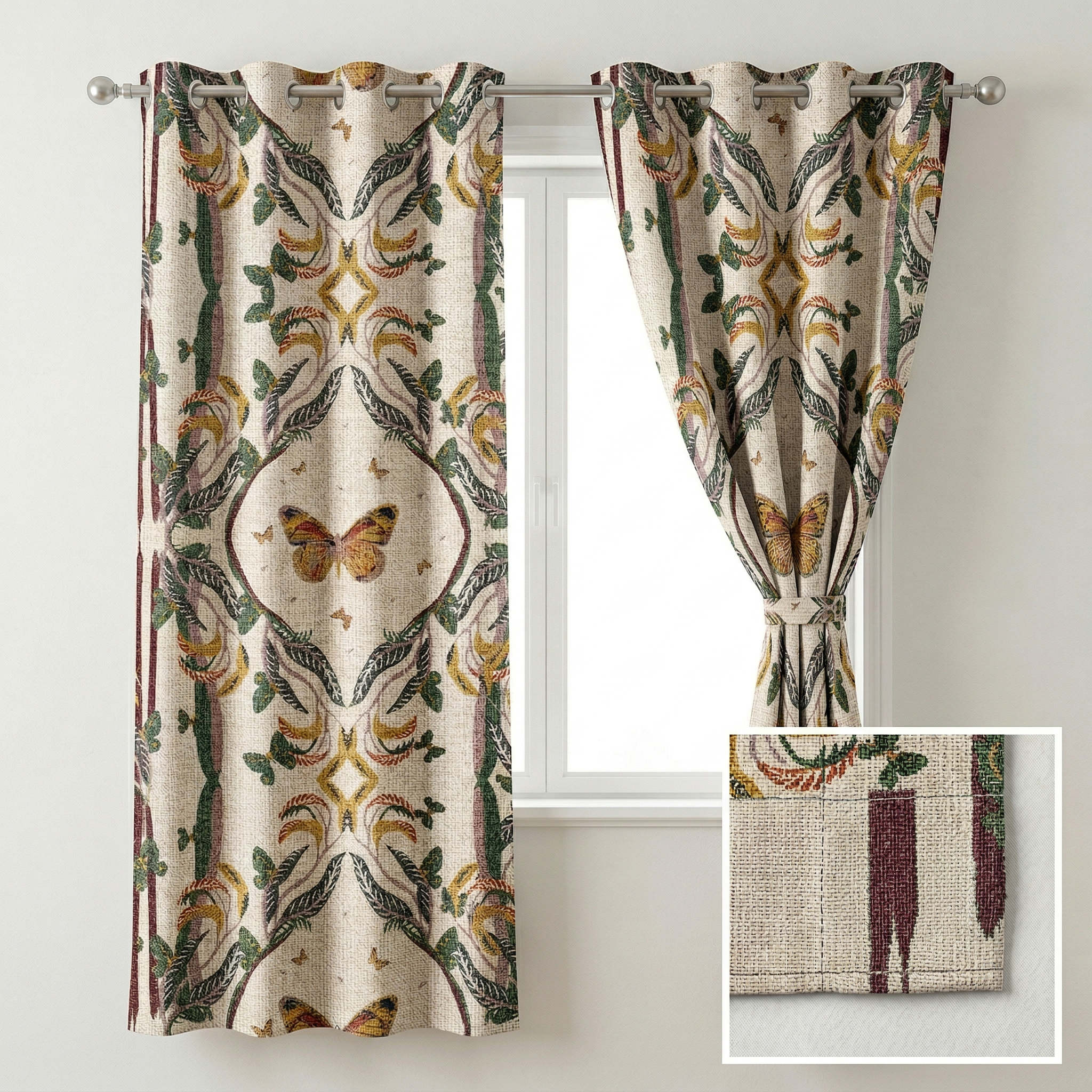 Bohemian Butterfly & Leaf Print Curtains